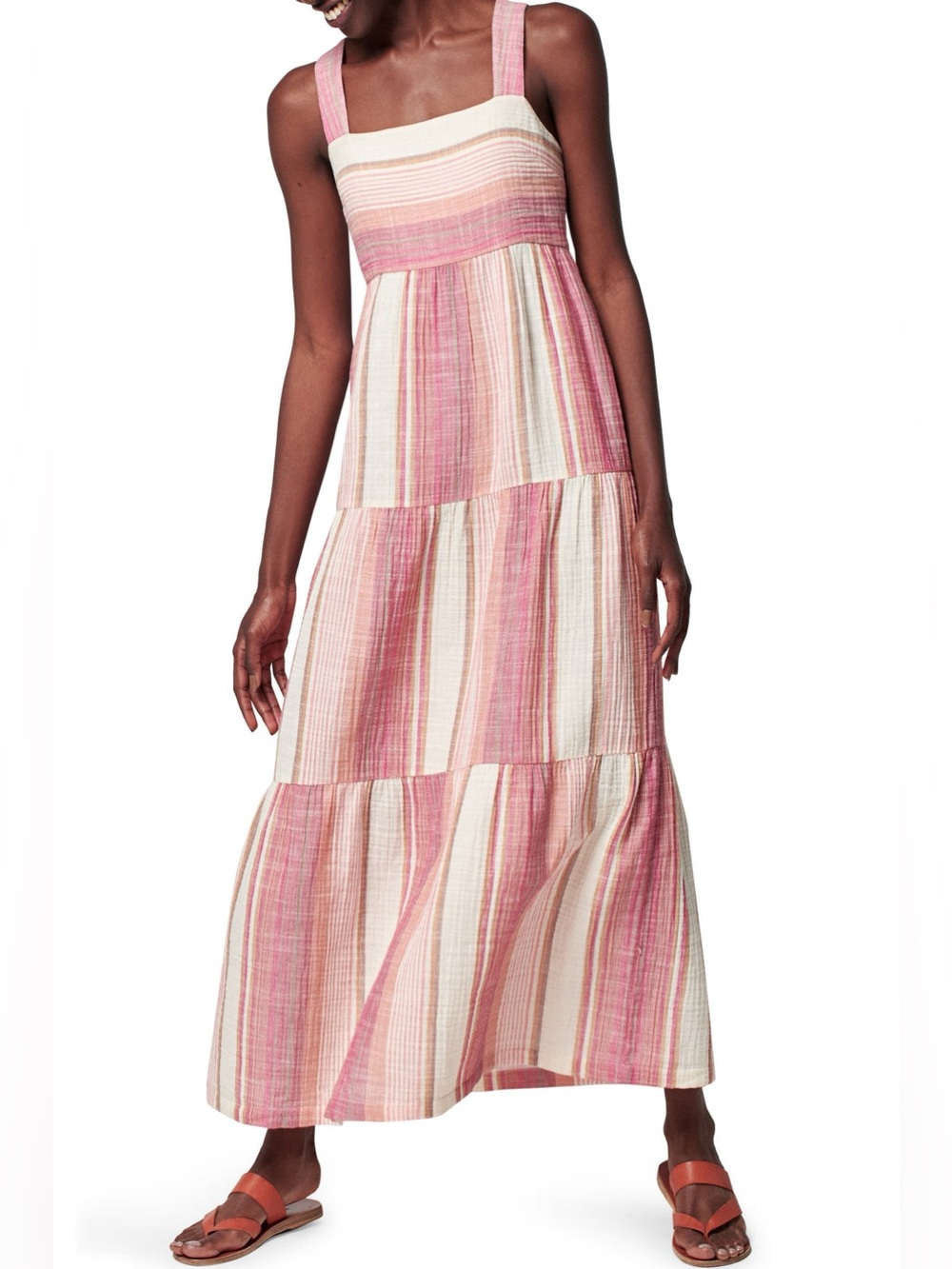 Faherty Sarah Tiered Stripe Cotton Maxi Dress Size XL